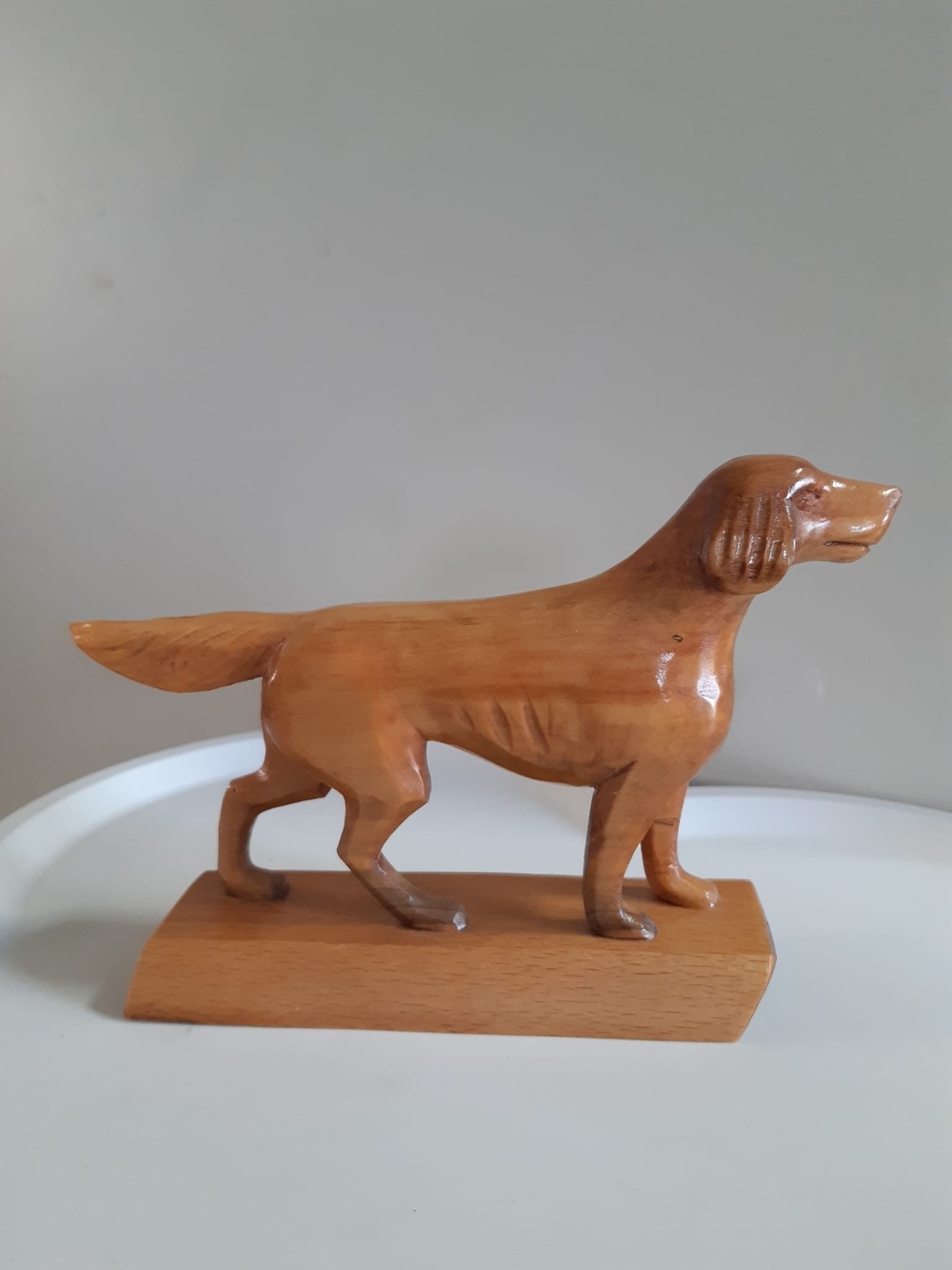 Hand-Carved Wooden Setter Dog Figurine